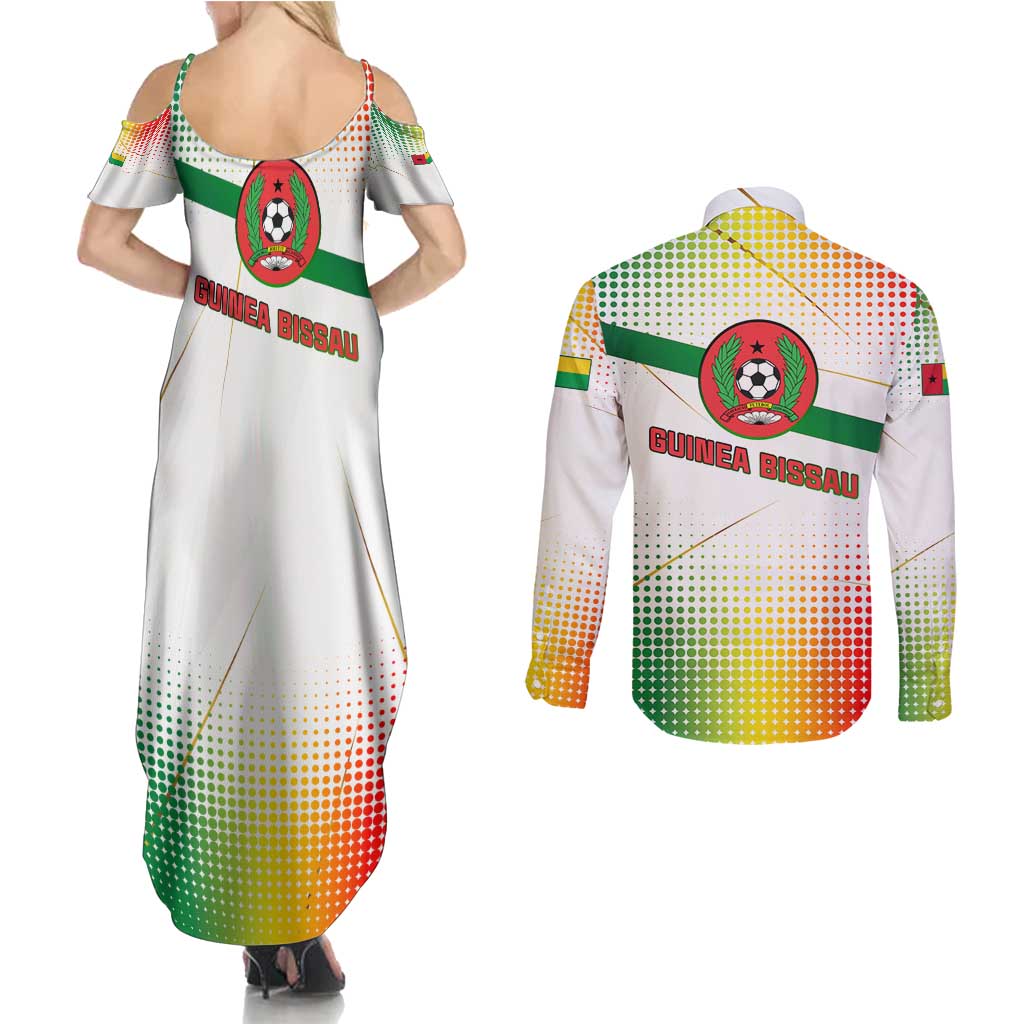 Guinea Bissau Couples Matching Summer Maxi Dress and Long Sleeve Button Shirt with White Green Red Gradient Design - Wonder Print Shop