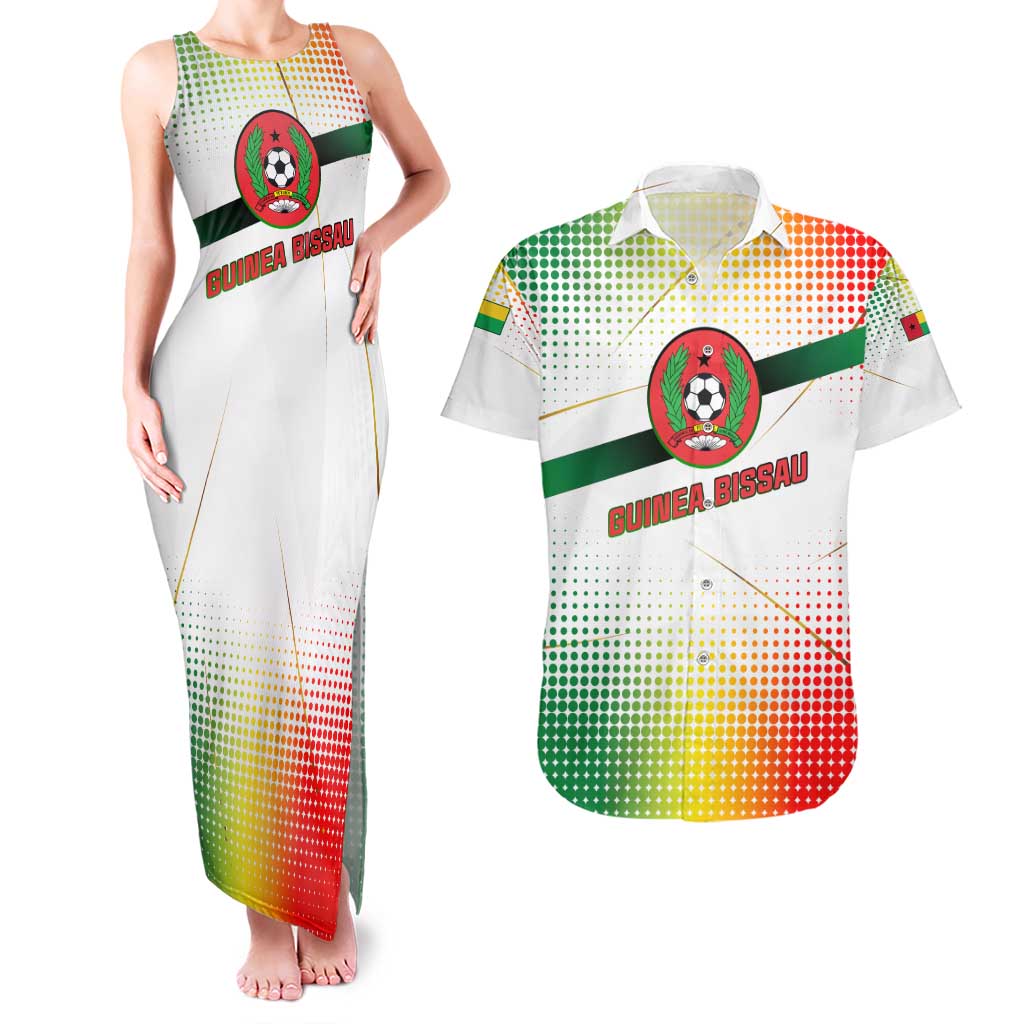 Guinea Bissau Couples Matching Tank Maxi Dress and Hawaiian Shirt with White Green Red Gradient Design - Wonder Print Shop