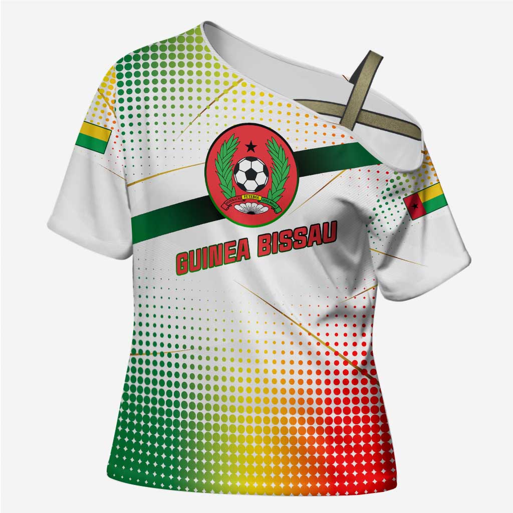 Guinea Bissau Cross Shoulder Shirt with White Green Red Gradient Design - Wonder Print Shop