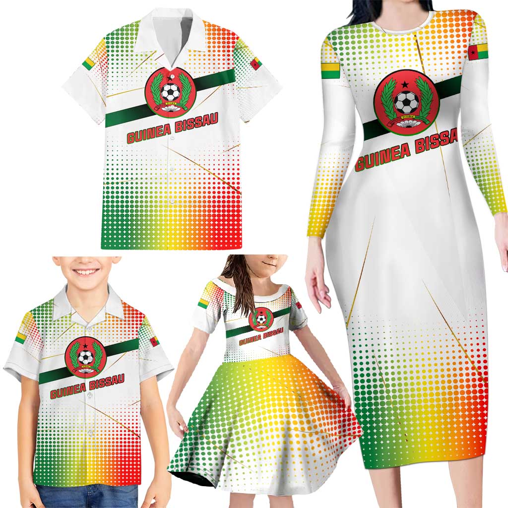 Guinea Bissau Family Matching Long Sleeve Bodycon Dress and Hawaiian Shirt with White Green Red Gradient Design - Wonder Print Shop