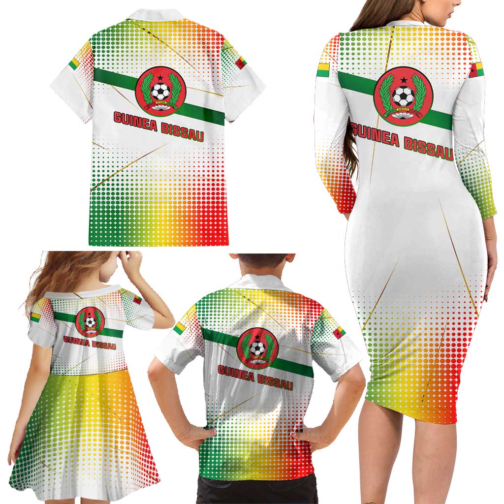 Guinea Bissau Family Matching Long Sleeve Bodycon Dress and Hawaiian Shirt with White Green Red Gradient Design - Wonder Print Shop
