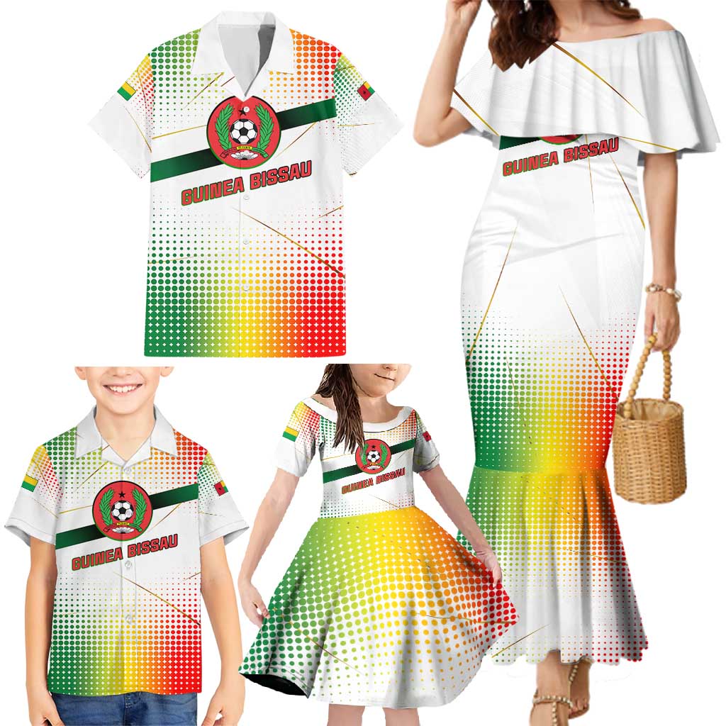 Guinea Bissau Family Matching Mermaid Dress and Hawaiian Shirt with White Green Red Gradient Design - Wonder Print Shop
