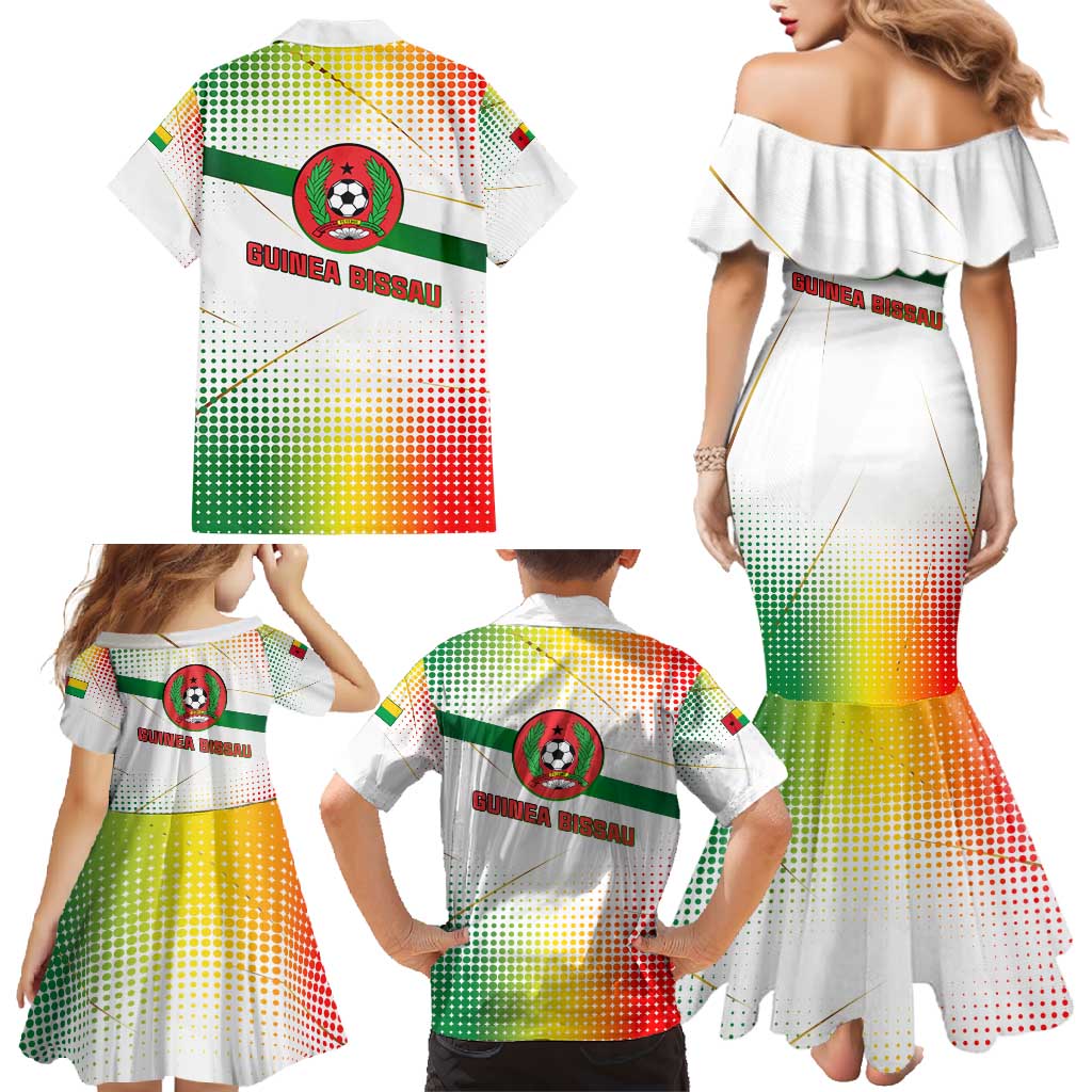 Guinea Bissau Family Matching Mermaid Dress and Hawaiian Shirt with White Green Red Gradient Design - Wonder Print Shop
