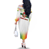 Guinea Bissau Family Matching Off The Shoulder Long Sleeve Dress and Hawaiian Shirt with White Green Red Gradient Design - Wonder Print Shop