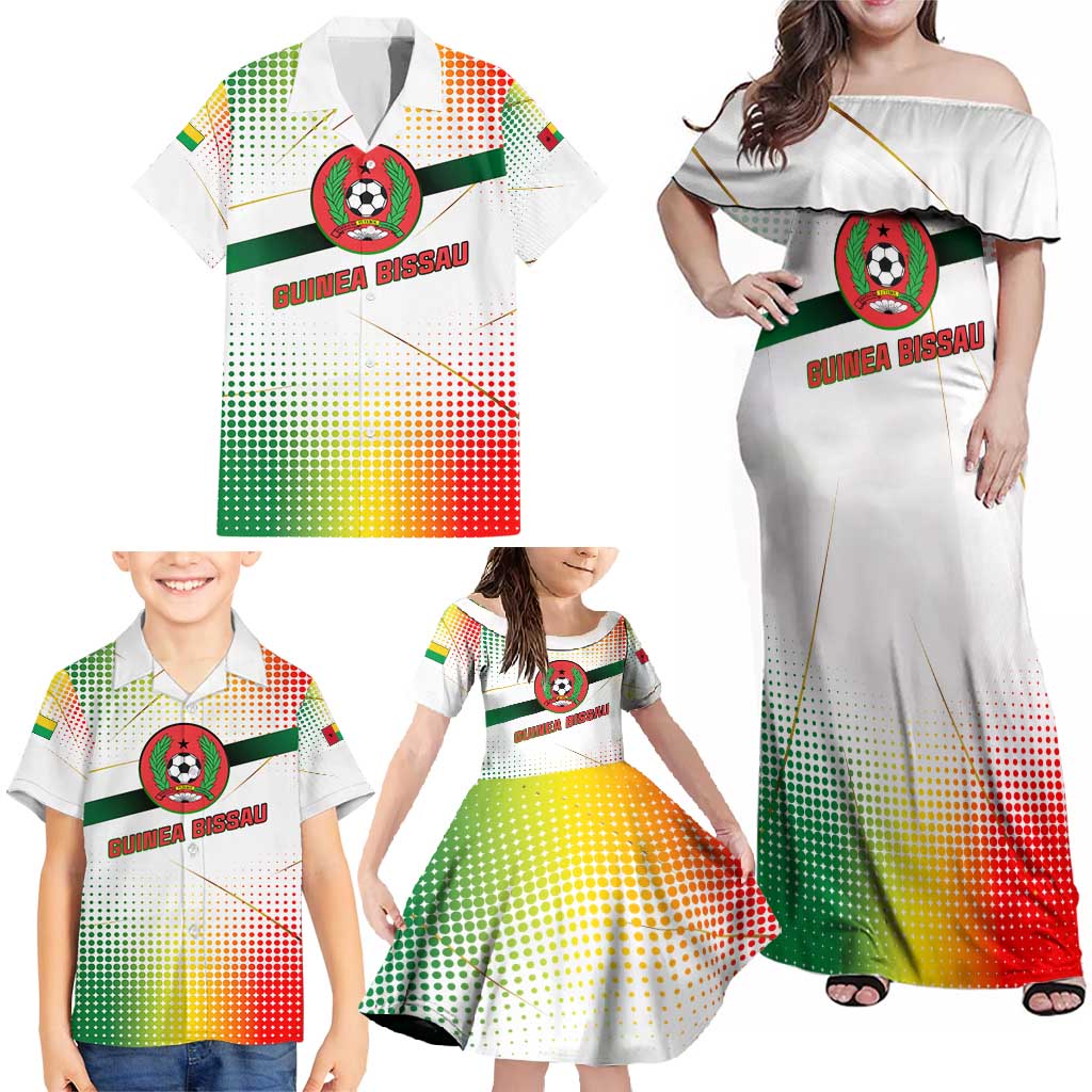 Guinea Bissau Family Matching Off Shoulder Maxi Dress and Hawaiian Shirt with White Green Red Gradient Design - Wonder Print Shop