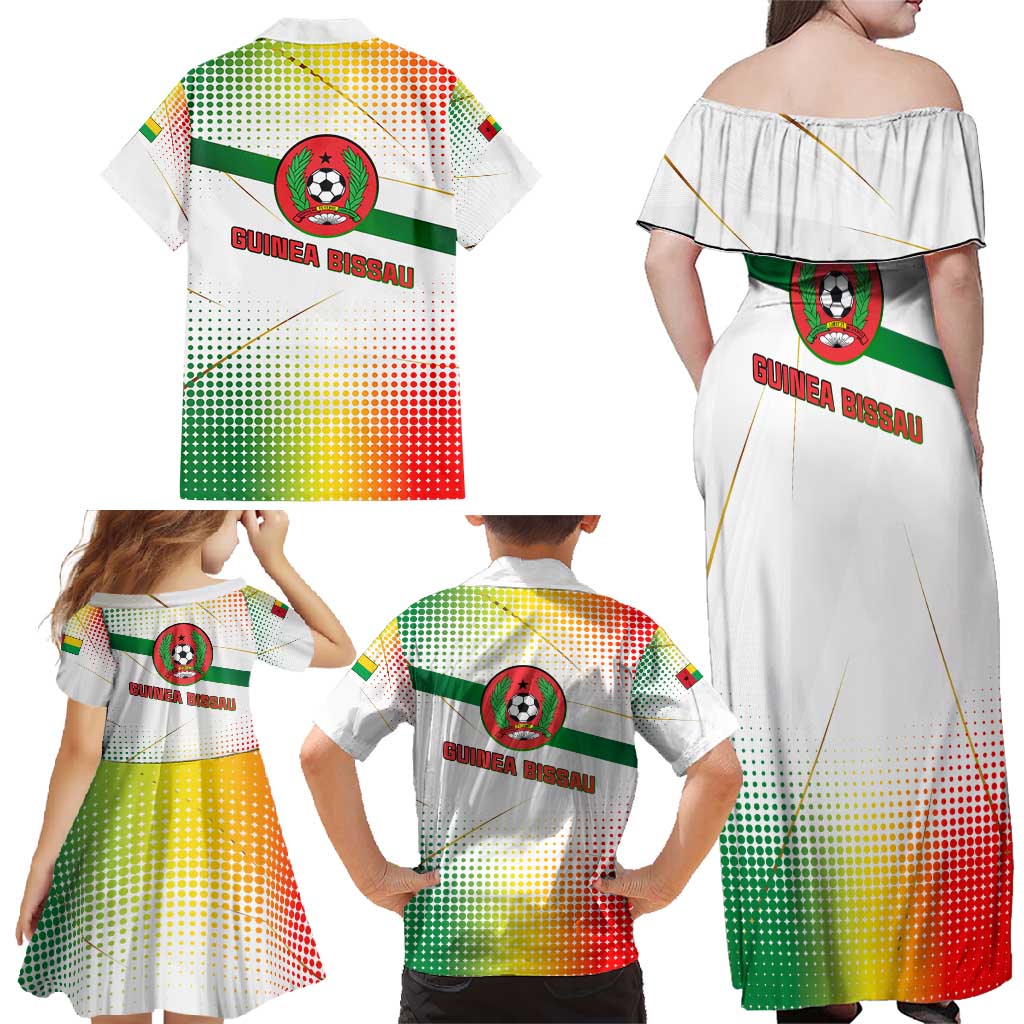 Guinea Bissau Family Matching Off Shoulder Maxi Dress and Hawaiian Shirt with White Green Red Gradient Design - Wonder Print Shop