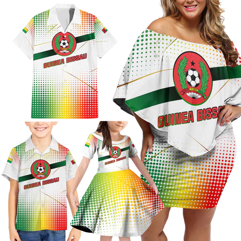 Guinea Bissau Family Matching Off Shoulder Short Dress and Hawaiian Shirt with White Green Red Gradient Design - Wonder Print Shop