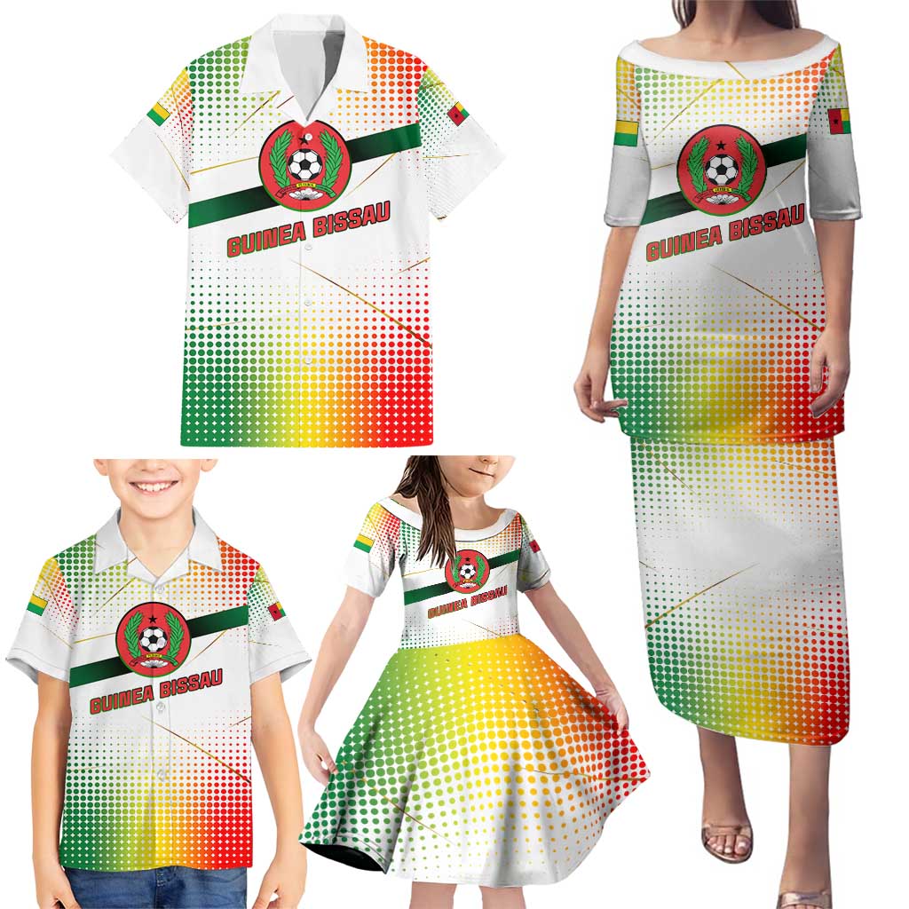 Guinea Bissau Family Matching Puletasi and Hawaiian Shirt with White Green Red Gradient Design - Wonder Print Shop