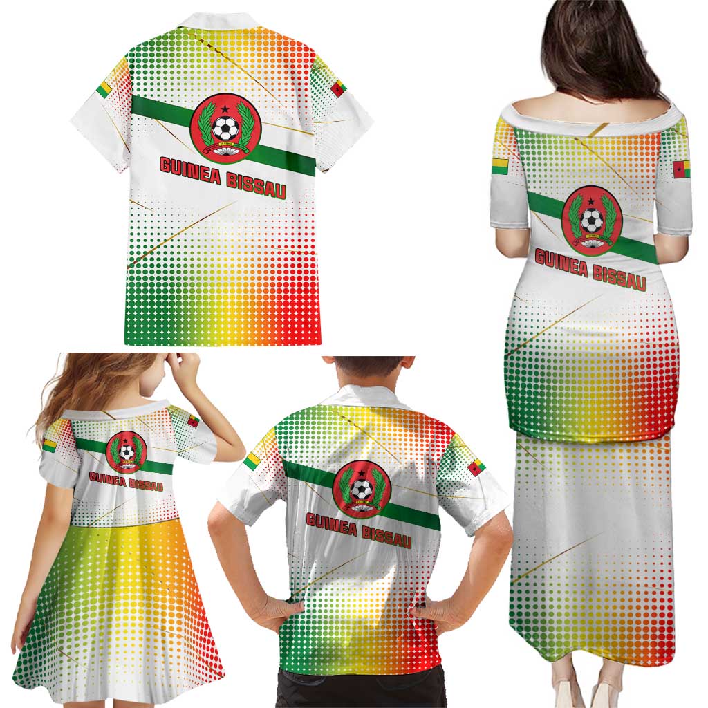 Guinea Bissau Family Matching Puletasi and Hawaiian Shirt with White Green Red Gradient Design - Wonder Print Shop