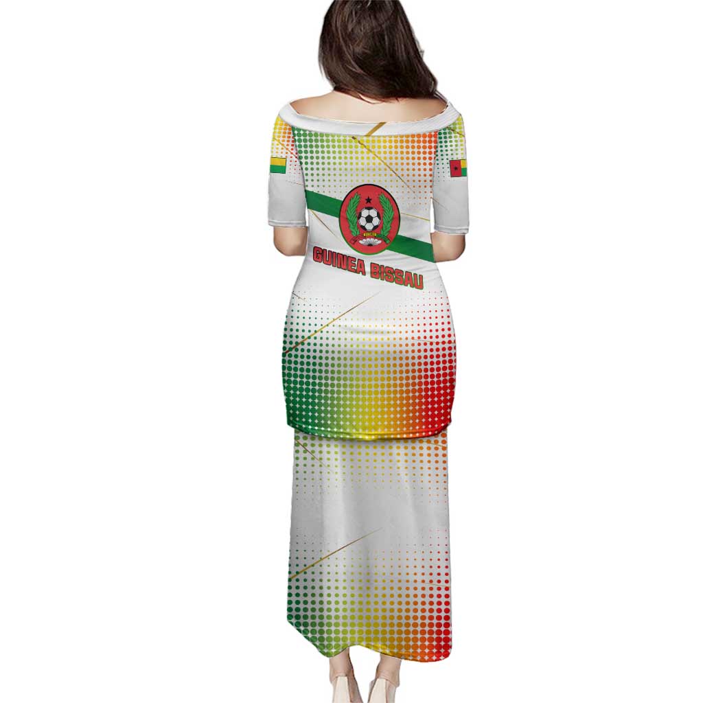 Guinea Bissau Family Matching Puletasi and Hawaiian Shirt with White Green Red Gradient Design - Wonder Print Shop