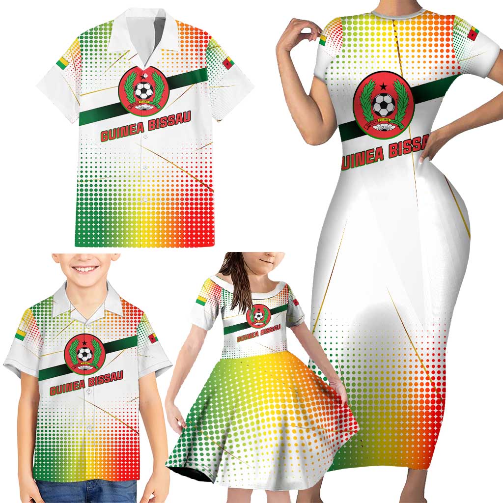 Guinea Bissau Family Matching Short Sleeve Bodycon Dress and Hawaiian Shirt with White Green Red Gradient Design - Wonder Print Shop