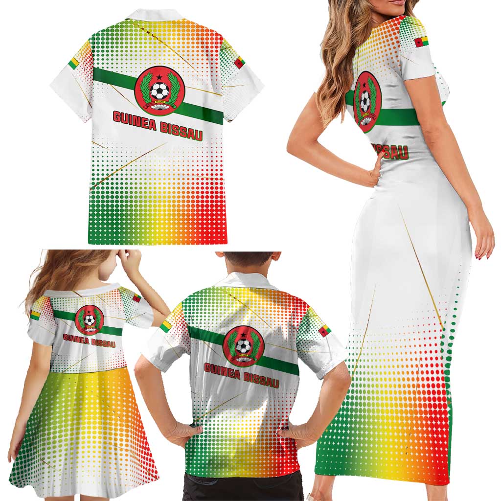 Guinea Bissau Family Matching Short Sleeve Bodycon Dress and Hawaiian Shirt with White Green Red Gradient Design - Wonder Print Shop