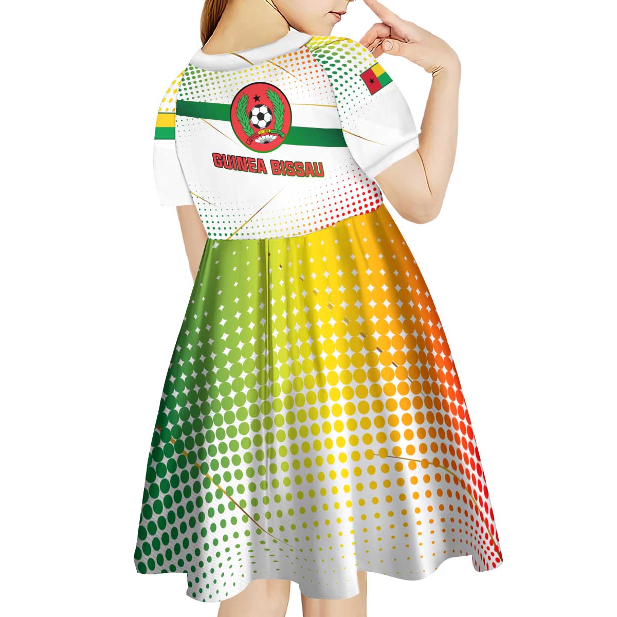 Guinea Bissau Kid Short Sleeve Dress with White Green Red Gradient Design - Wonder Print Shop