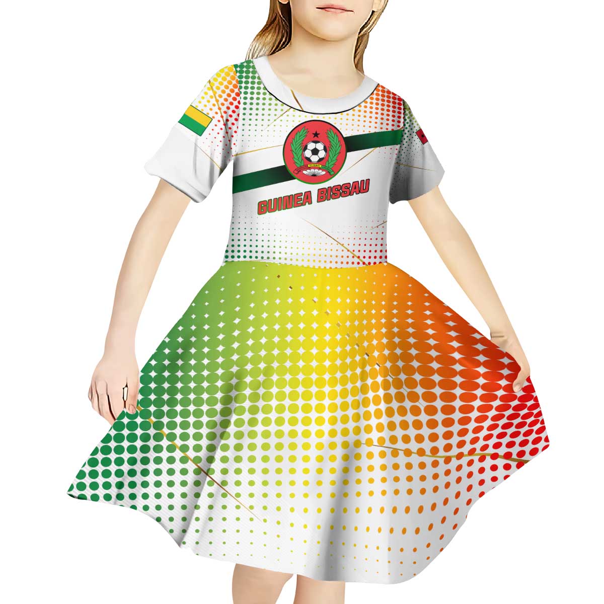 Guinea Bissau Kid Short Sleeve Dress with White Green Red Gradient Design - Wonder Print Shop