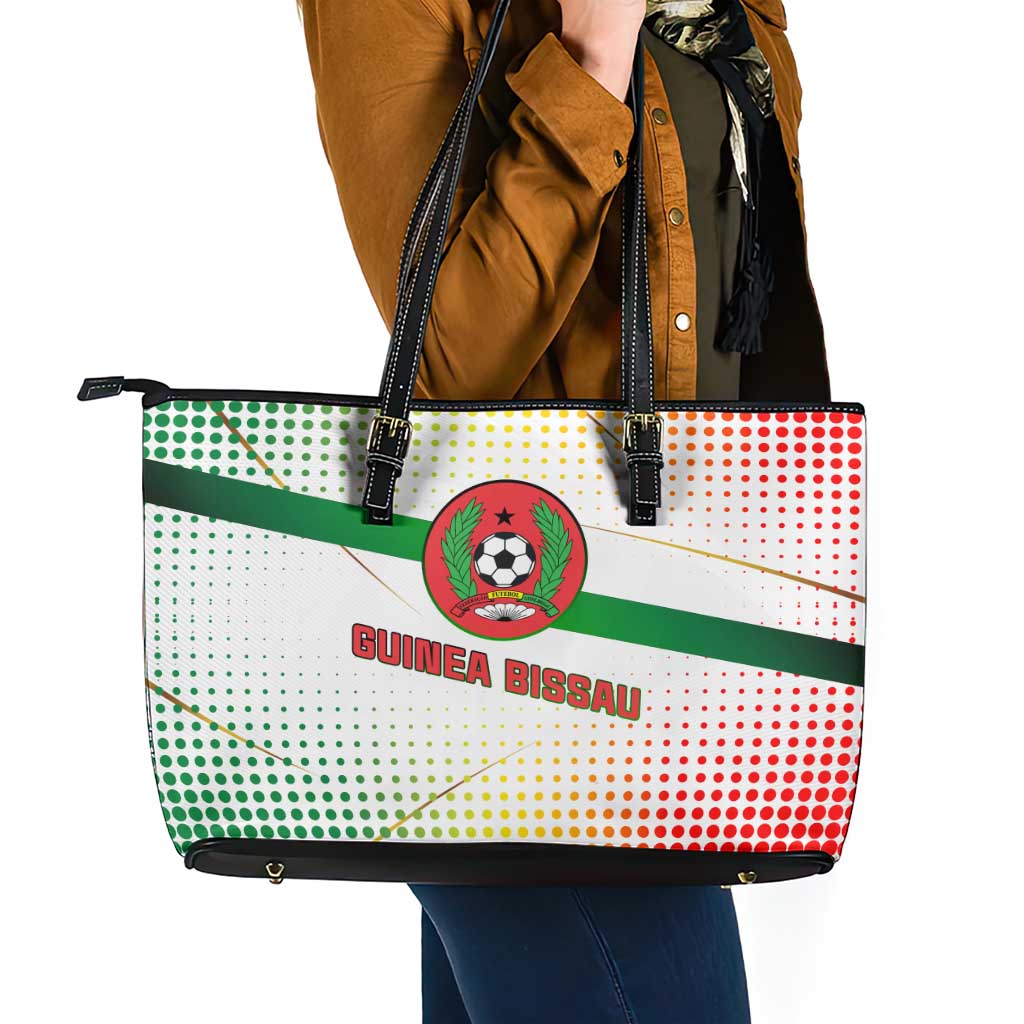 Guinea Bissau Leather Tote Bag with White Green Red Gradient Design - Wonder Print Shop