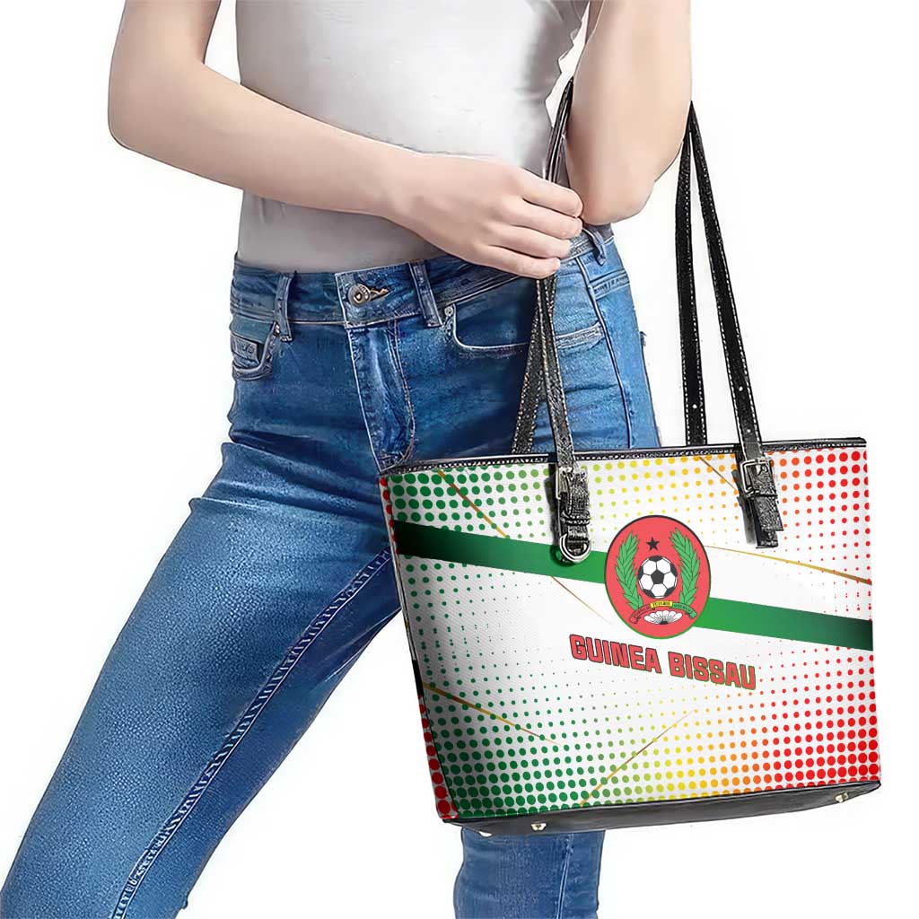 Guinea Bissau Leather Tote Bag with White Green Red Gradient Design - Wonder Print Shop