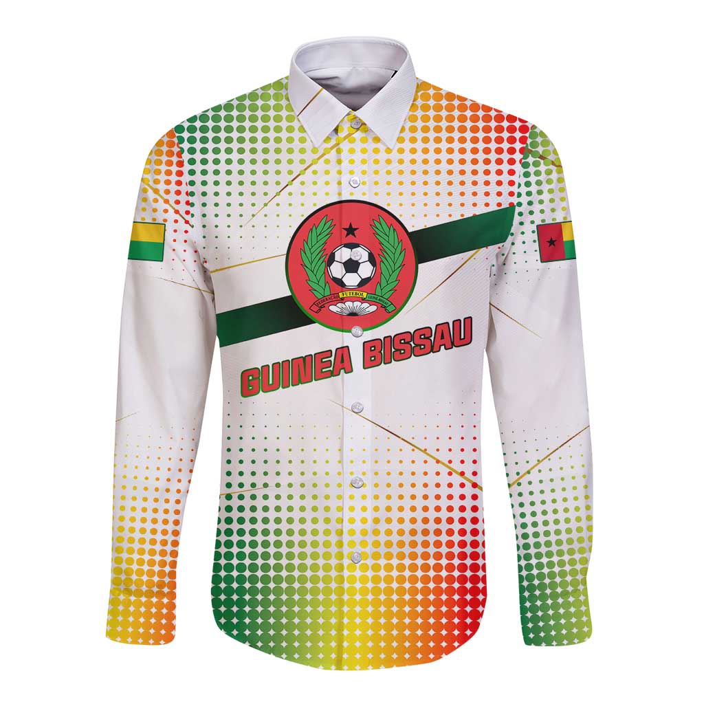 Guinea Bissau Long Sleeve Button Shirt with White Green Red Gradient Design - Wonder Print Shop