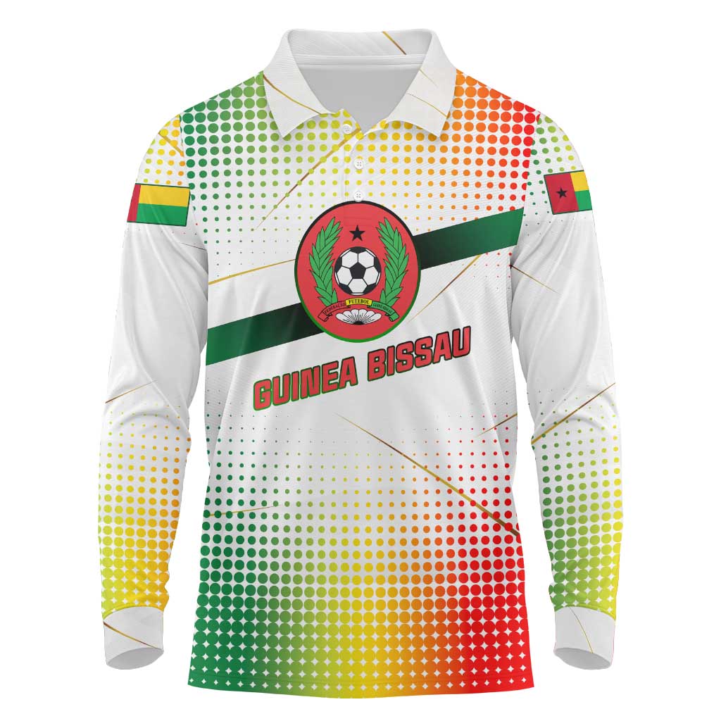 Guinea Bissau Long Sleeve Polo Shirt with White Green Red Gradient Design - Wonder Print Shop