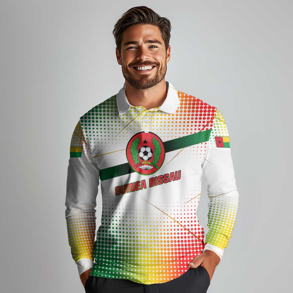 Guinea Bissau Long Sleeve Polo Shirt with White Green Red Gradient Design - Wonder Print Shop