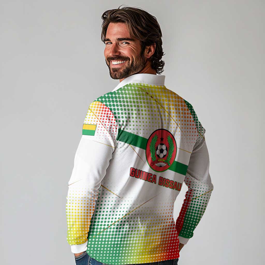Guinea Bissau Long Sleeve Polo Shirt with White Green Red Gradient Design - Wonder Print Shop