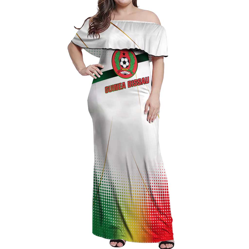 Guinea Bissau Off Shoulder Maxi Dress with White Green Red Gradient Design - Wonder Print Shop