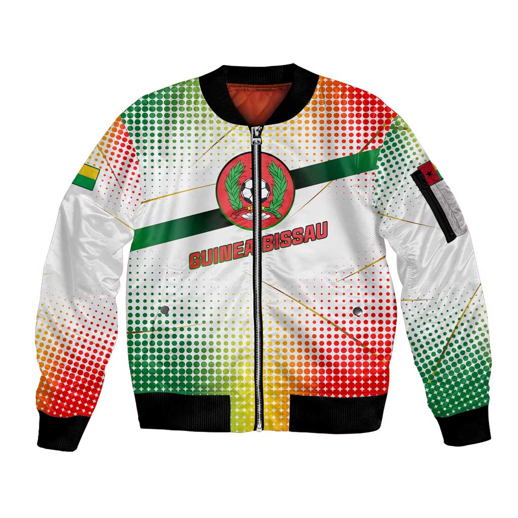 Guinea Bissau Sleeve Zip Bomber Jacket with White Green Red Gradient Design - Wonder Print Shop
