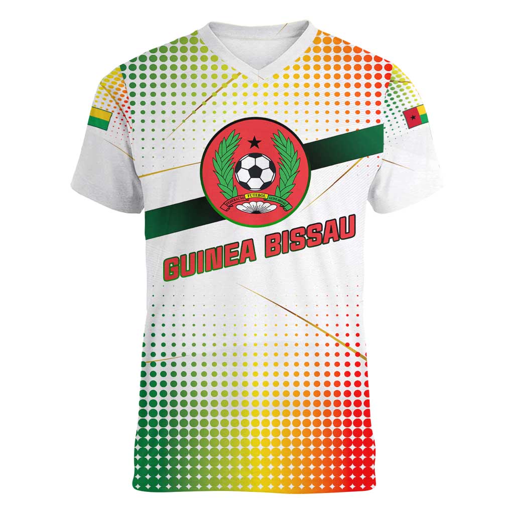Guinea Bissau Women V-Neck T-Shirt with White Green Red Gradient Design - Wonder Print Shop