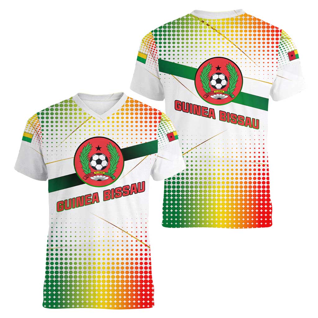 Guinea Bissau Women V-Neck T-Shirt with White Green Red Gradient Design - Wonder Print Shop