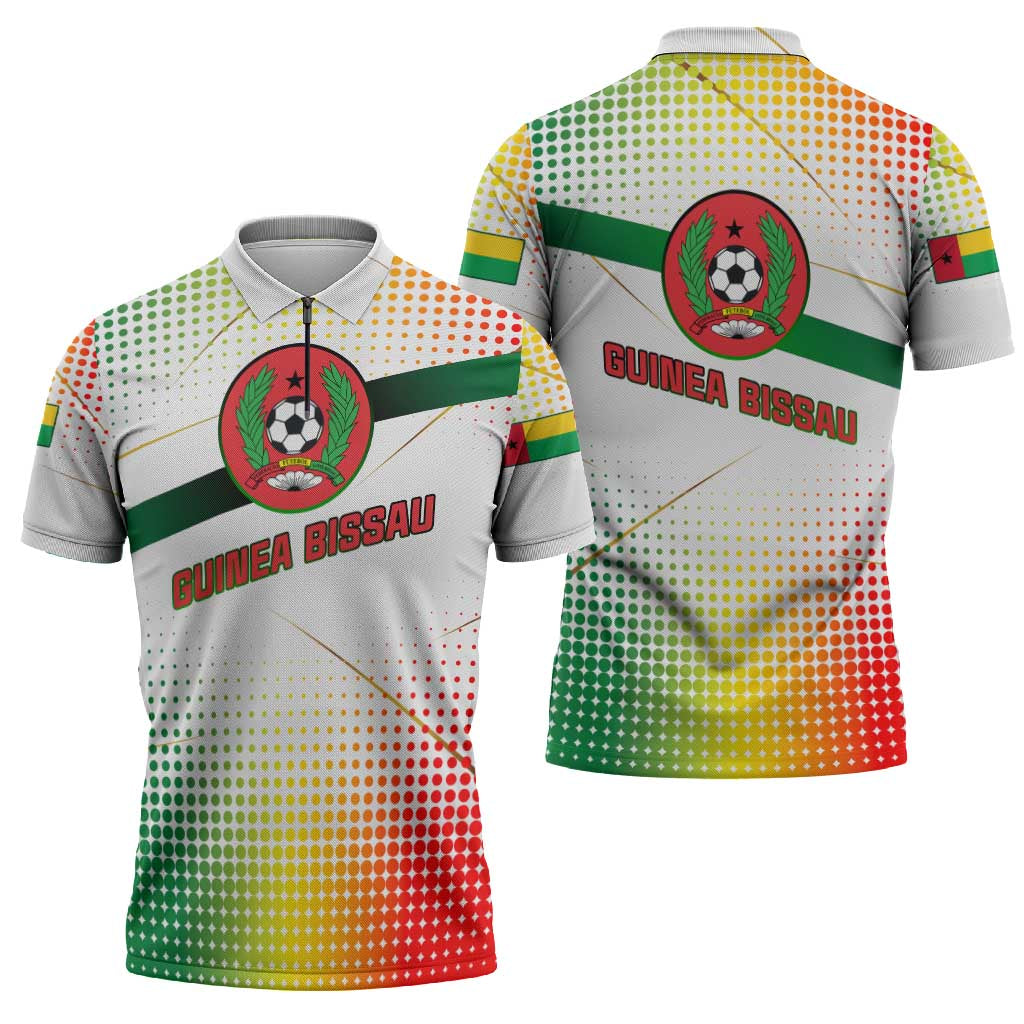 Guinea Bissau Zipper Polo Shirt with White Green Red Gradient Design - Wonder Print Shop