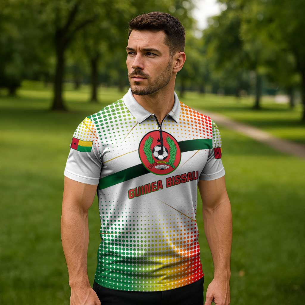 Guinea Bissau Zipper Polo Shirt with White Green Red Gradient Design - Wonder Print Shop