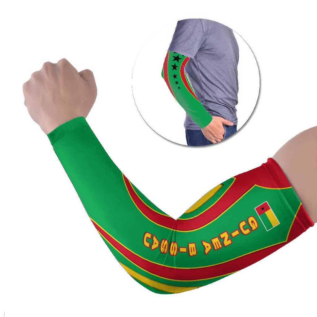 Guinea Bissau Arm Sleeves with Red Green Yellow Stripe Design and Black Star - Wonder Print Shop