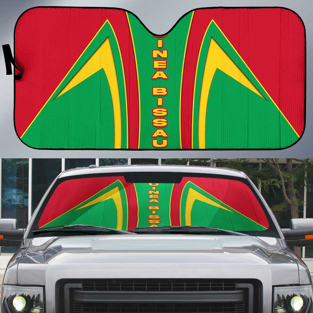 Guinea Bissau Auto Sun Shade with Red Green Yellow Stripe Design and Black Star - Wonder Print Shop
