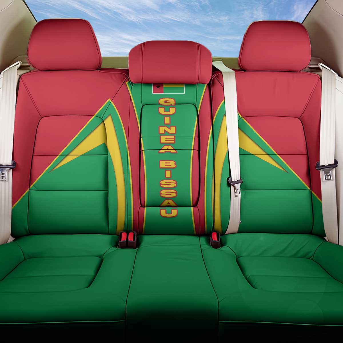 Guinea Bissau Back Car Seat Cover with Red Green Yellow Stripe Design and Black Star - Wonder Print Shop