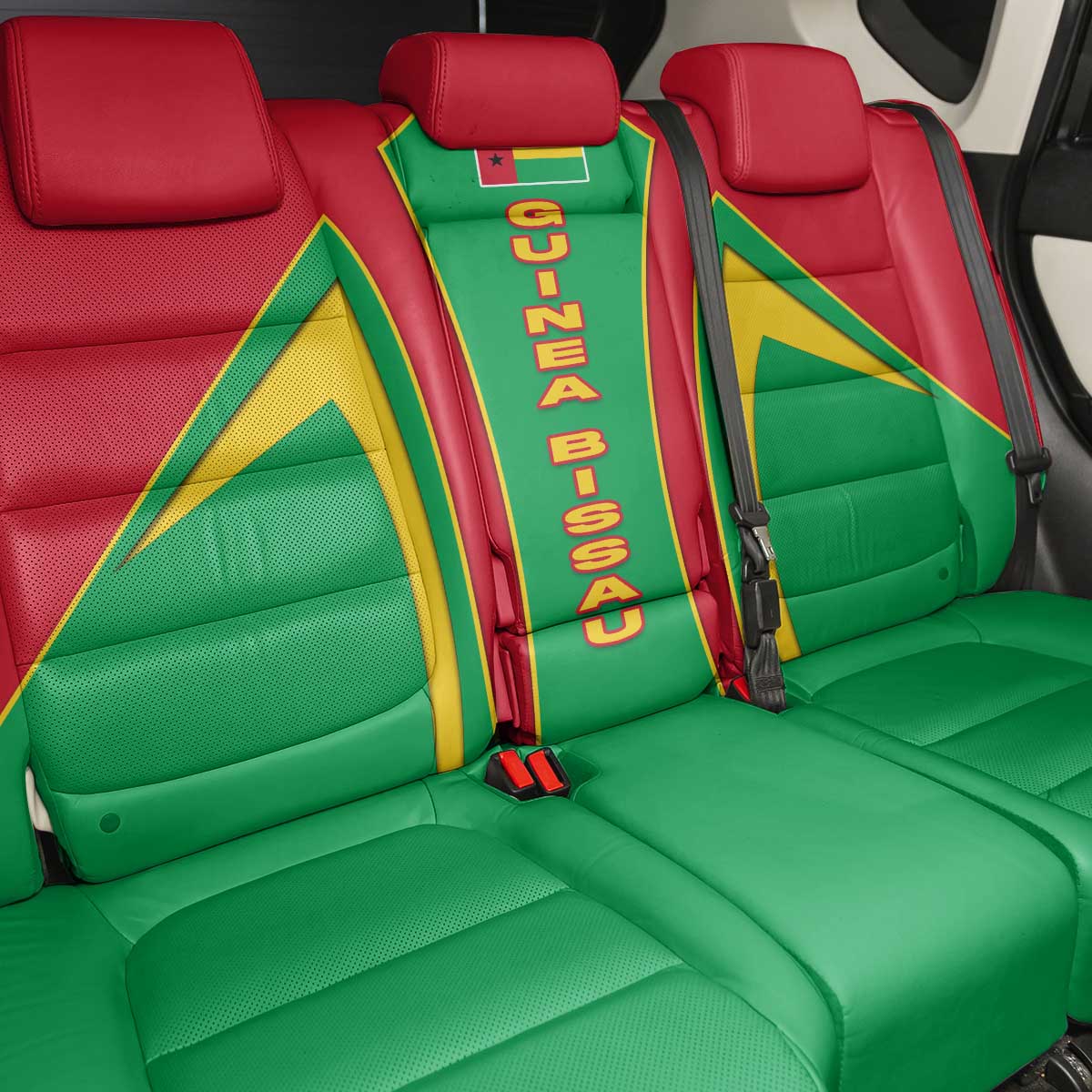 Guinea Bissau Back Car Seat Cover with Red Green Yellow Stripe Design and Black Star - Wonder Print Shop