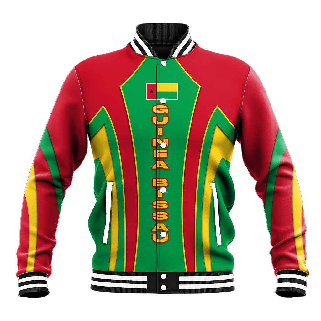 Guinea Bissau Baseball Jacket with Red Green Yellow Stripe Design and Black Star - Wonder Print Shop