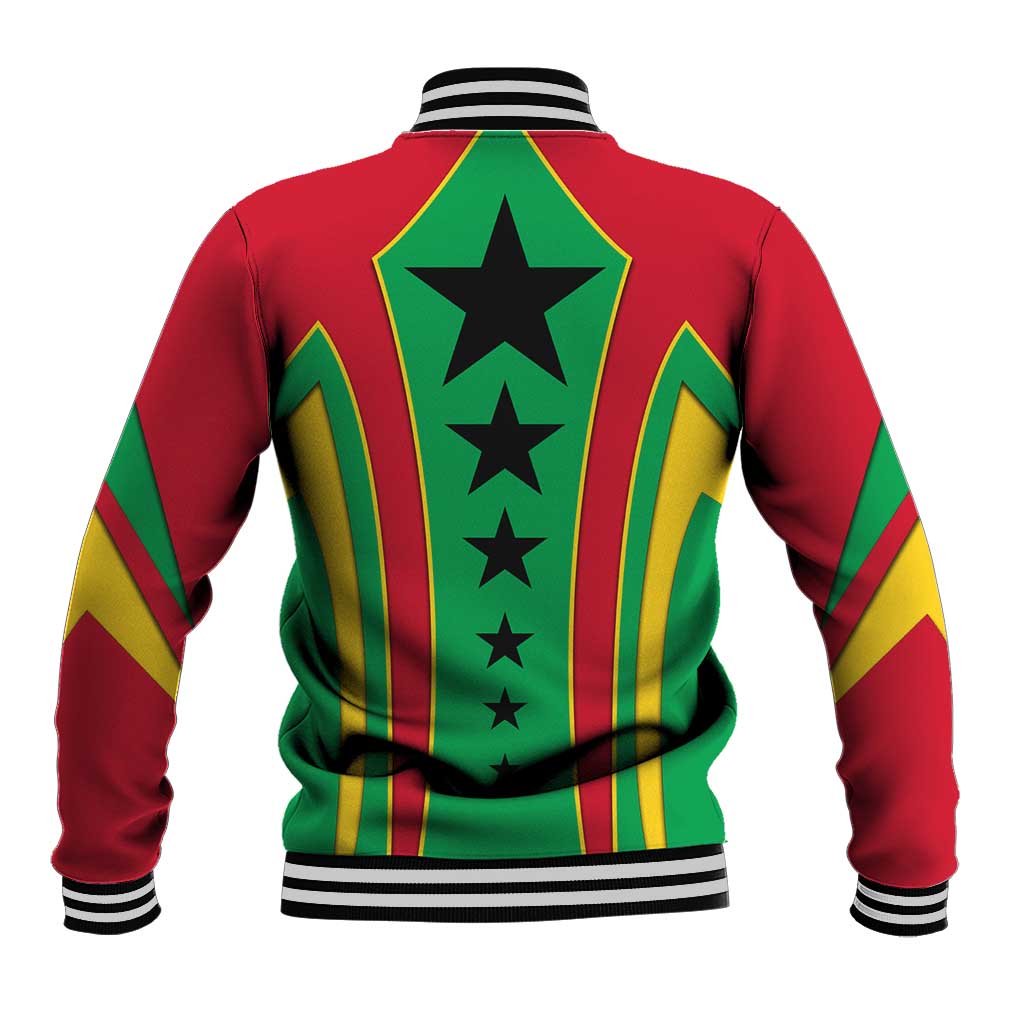 Guinea Bissau Baseball Jacket with Red Green Yellow Stripe Design and Black Star - Wonder Print Shop