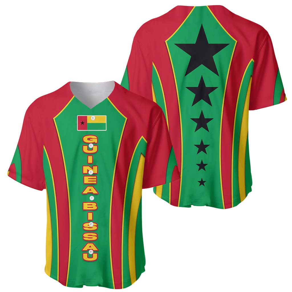 Guinea Bissau Baseball Jersey with Red Green Yellow Stripe Design and Black Star - Wonder Print Shop