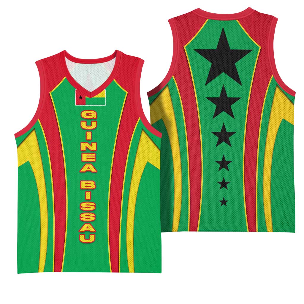 Guinea Bissau Basketball Jersey with Red Green Yellow Stripe Design and Black Star - Wonder Print Shop