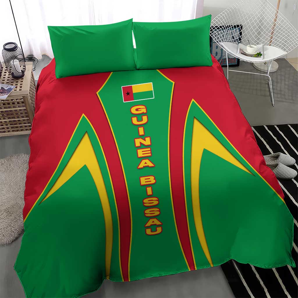 Guinea Bissau Bedding Set with Red Green Yellow Stripe Design and Black Star - Wonder Print Shop