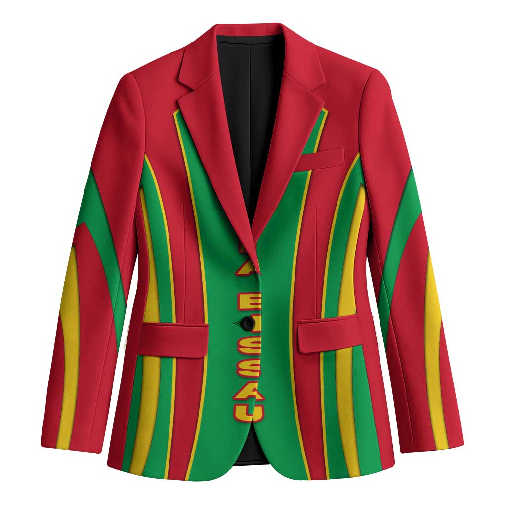 Guinea Bissau Blazer with Red Green Yellow Stripe Design and Black Star - Wonder Print Shop