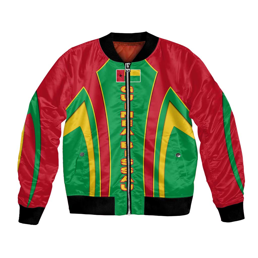 Guinea Bissau Bomber Jacket with Red Green Yellow Stripe Design and Black Star - Wonder Print Shop