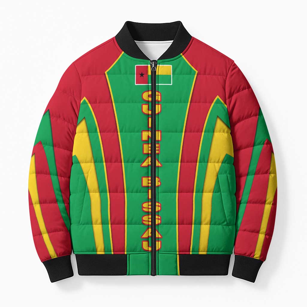 Guinea Bissau Bomber Puffer Jacket with Red Green Yellow Stripe Design and Black Star - Wonder Print Shop
