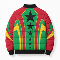 Guinea Bissau Bomber Puffer Jacket with Red Green Yellow Stripe Design and Black Star - Wonder Print Shop