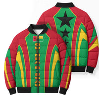 Guinea Bissau Bomber Puffer Jacket with Red Green Yellow Stripe Design and Black Star - Wonder Print Shop