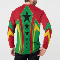 Guinea Bissau Button Sweatshirt with Red Green Yellow Stripe Design and Black Star - Wonder Print Shop