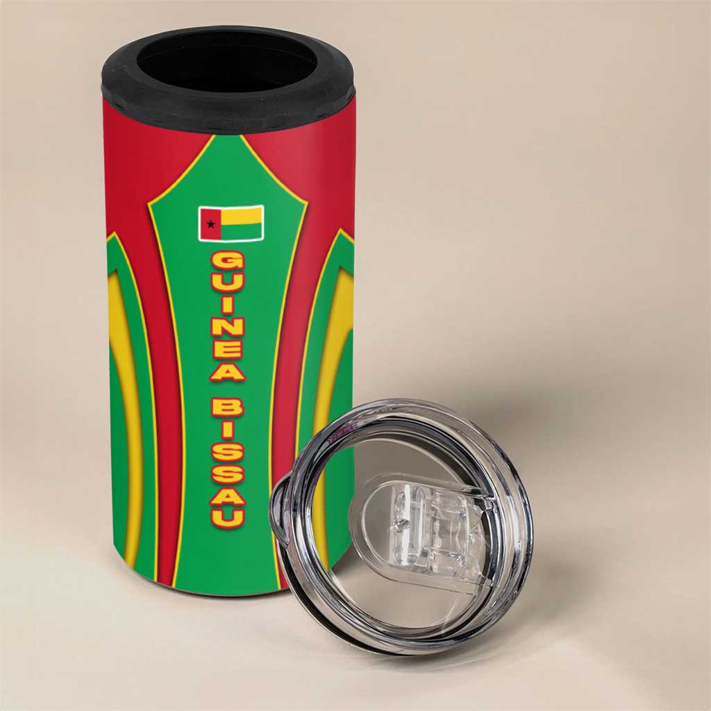 Guinea Bissau 4 in 1 Can Cooler Tumbler with Red Green Yellow Stripe Design and Black Star - Wonder Print Shop
