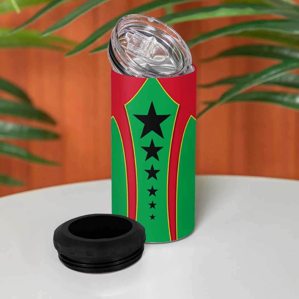Guinea Bissau 4 in 1 Can Cooler Tumbler with Red Green Yellow Stripe Design and Black Star - Wonder Print Shop