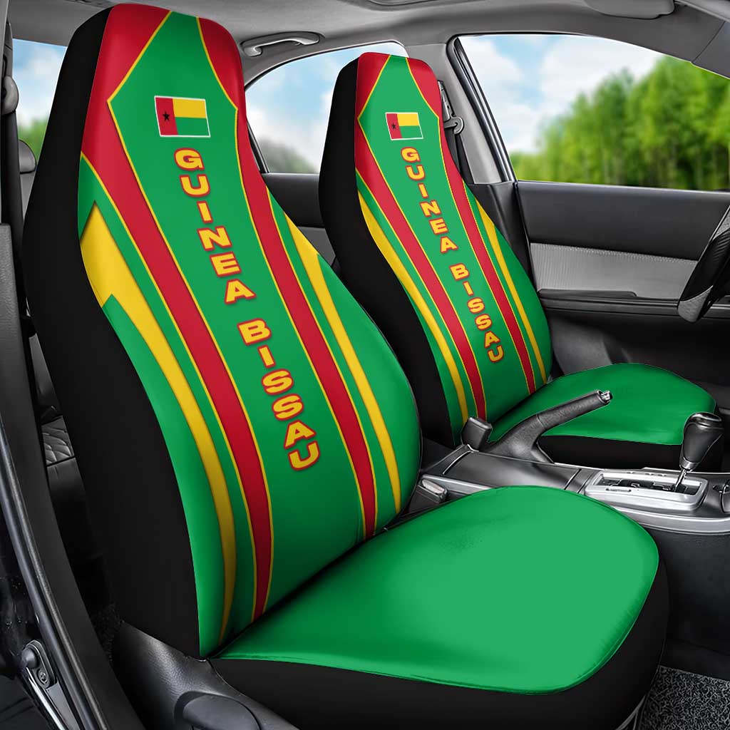 Guinea Bissau Car Seat Cover with Red Green Yellow Stripe Design and Black Star - Wonder Print Shop