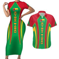 Guinea Bissau Couples Matching Short Sleeve Bodycon Dress and Hawaiian Shirt with Red Green Yellow Stripe Design and Black Star - Wonder Print Shop