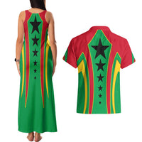 Guinea Bissau Couples Matching Tank Maxi Dress and Hawaiian Shirt with Red Green Yellow Stripe Design and Black Star - Wonder Print Shop